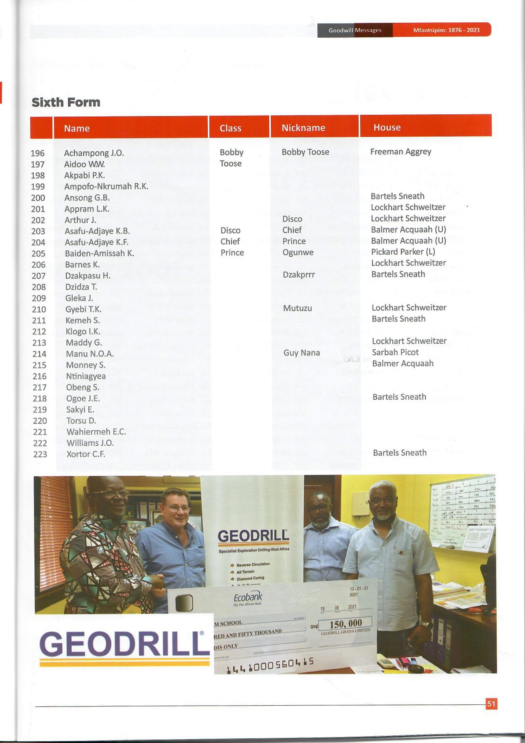 Geodrill donates to Mfantsipim School Kwabotwe Centre for Sports Excellence Project